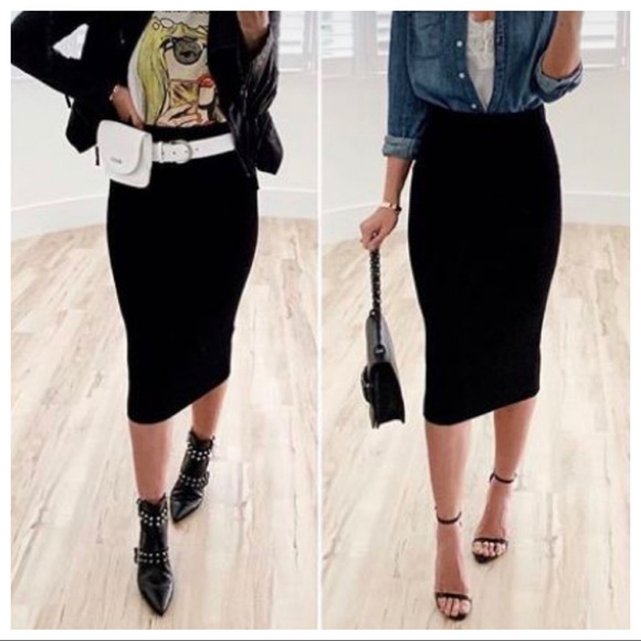 ✨RESTOCK✨Black fabulous solid Techno scuba Pencil skirt - Picture 2 of 4